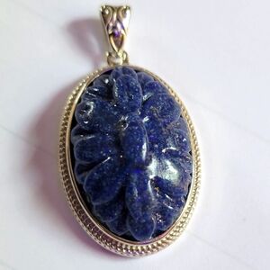 Lapis Lazuli carved solitaire pendant in platinum over copper w/magnet 18.25ctw